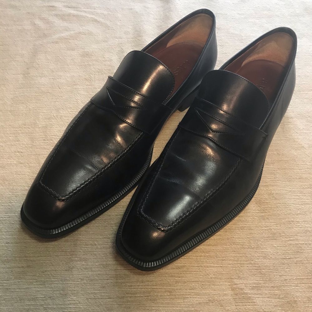 a. testoni Black Leather Loafers US 10 Medium